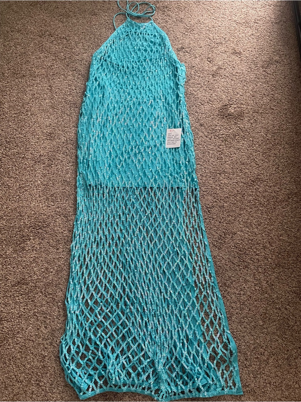 ASOS Teal Crochet Halter Maxi Dress